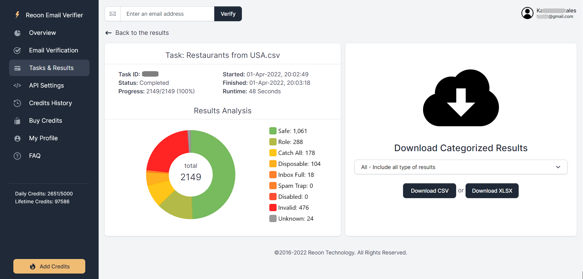 screenshot of Reoon Email Verifier